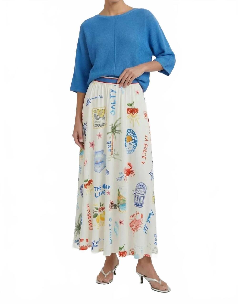 NEW OUI post card skirt in white/red
